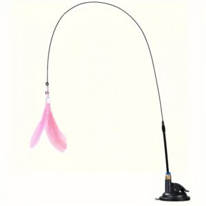 Long Suction Cup Pole Interactive Bell and Feather Wand Cat Teaser Toy_8