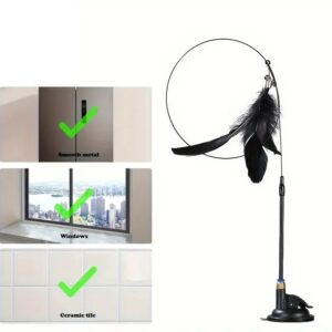 Long Suction Cup Pole Interactive Bell and Feather Wand Cat Teaser Toy_6